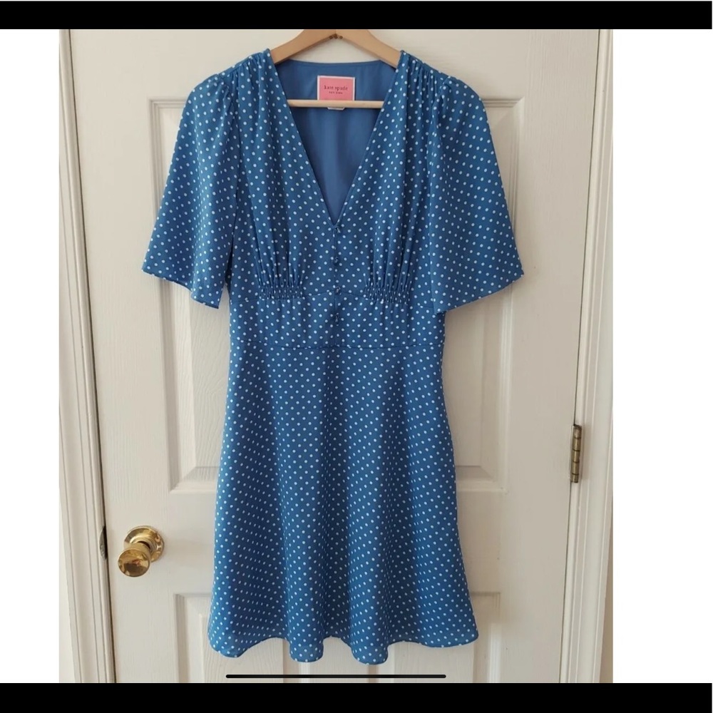 Kate Spade Womens Cornflower Blue Crepe Tea Garden Polka Dot Dress Size 12